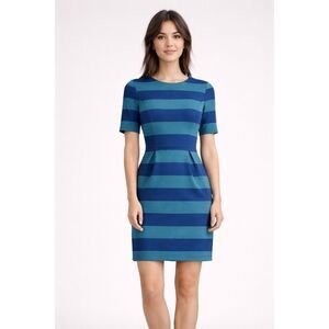ossil Blue Teal Striped Sheath Dress Size 0 Short Sleeve Stretch